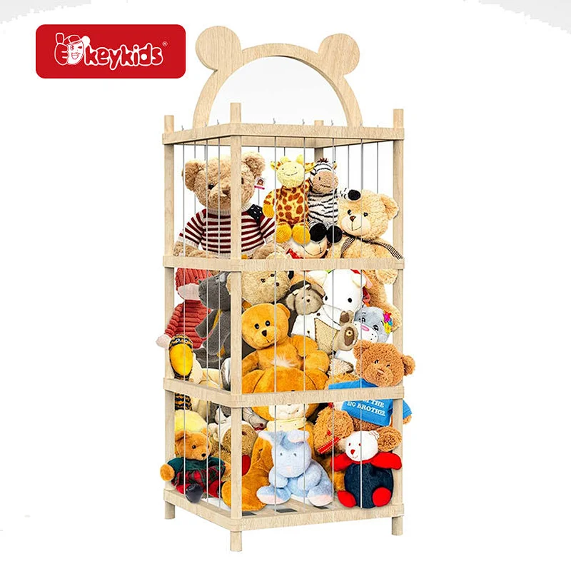 Bear-Shaped Wooden Toy Storage, Multi-Level Stuffed Animal Organizer for Kids' Room W08C410